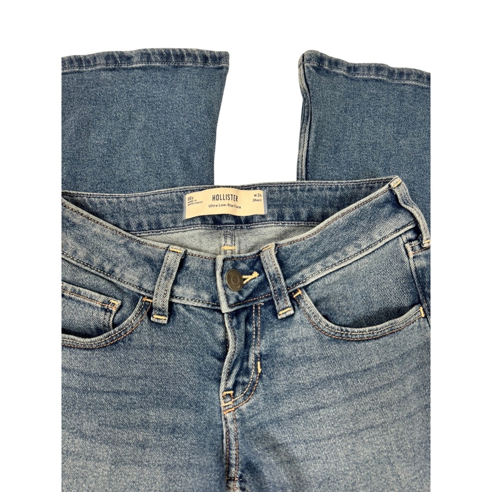Hollister Ultra Low Rise Flare Jeans W24 Short Light Wash Y2K Bell Bottom Denim - Picture 6 of 10